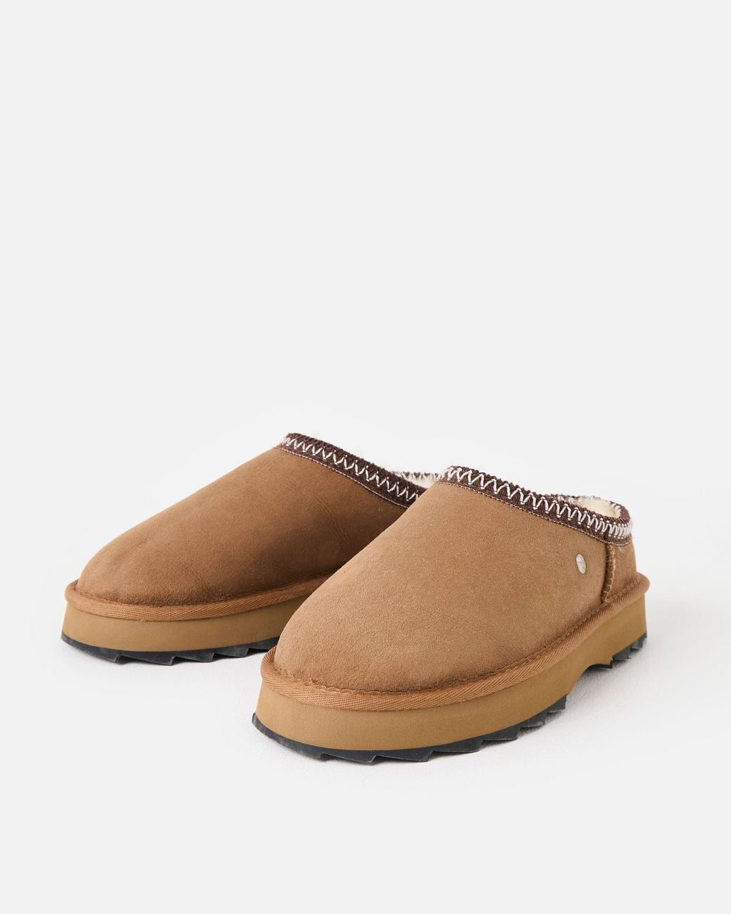 EMU Gray Sharky Scuff Chestnut Brown Sheepskin Mules, Size 7