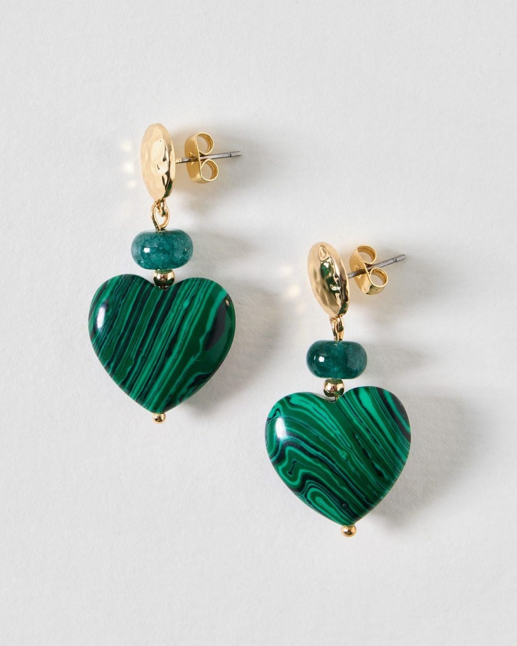 Oliver Bonas Green Alva Heart Drop Stud Earrings