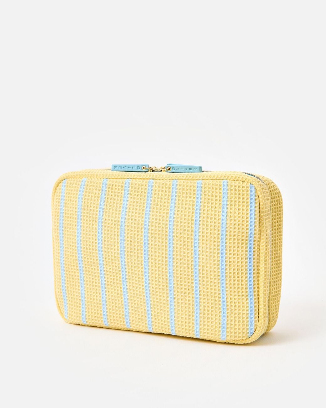 Oliver Bonas Yellow & Blue Striped Waffle Fold Out Wash Bag