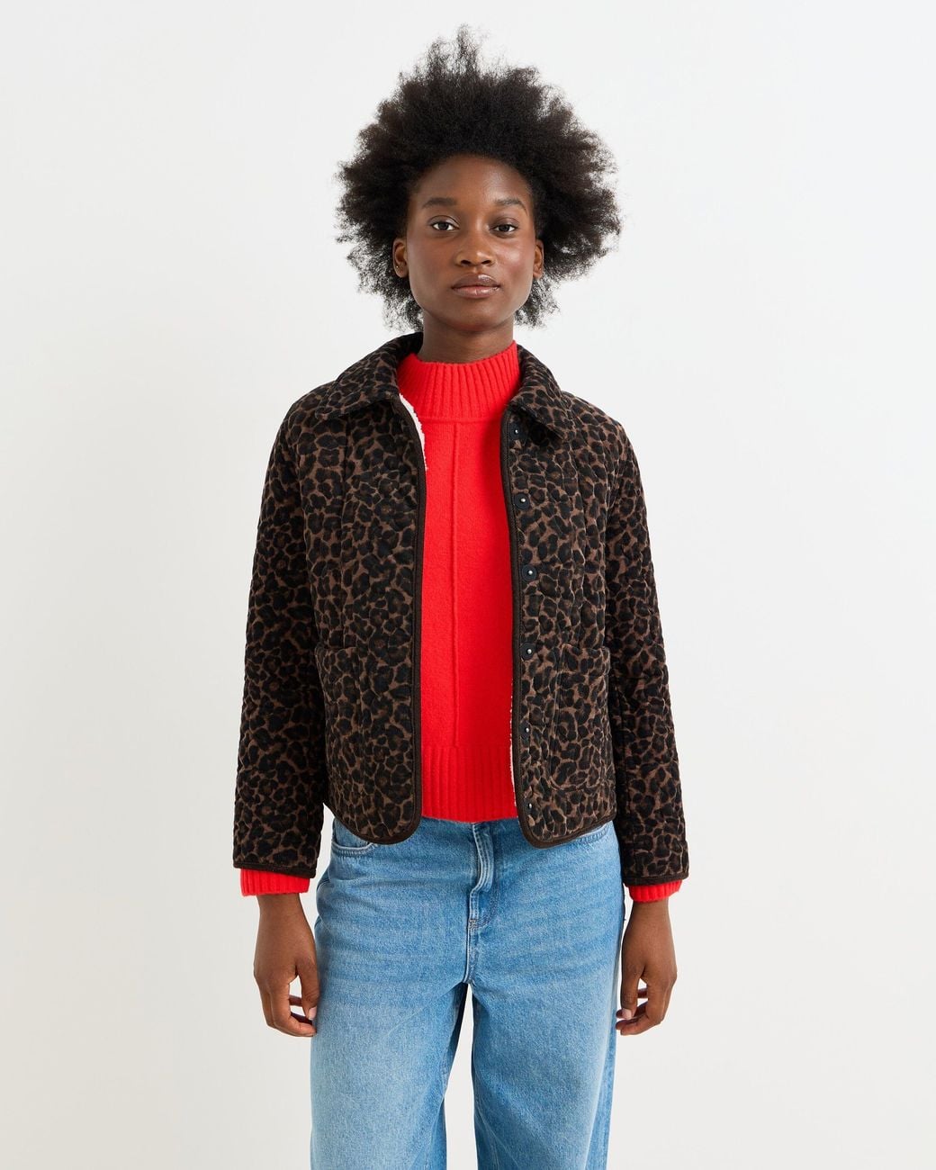 Oliver Bonas Red Leopard Print Corduroy Jacket, Size 10