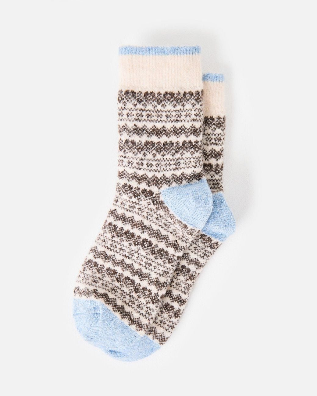 Oliver Bonas White & Blue Fair Isle Cosy Socks