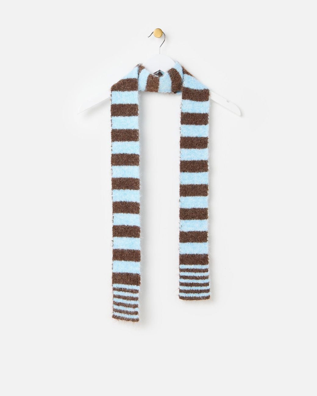 Oliver Bonas White & Brown Striped Skinny Knitted Scarf