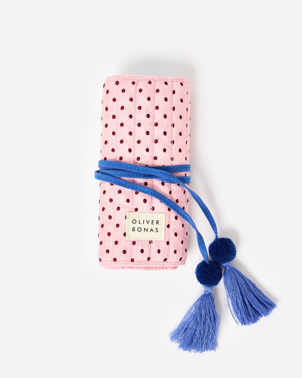 Oliver Bonas White & Blue Polka Dot Jewellery Roll