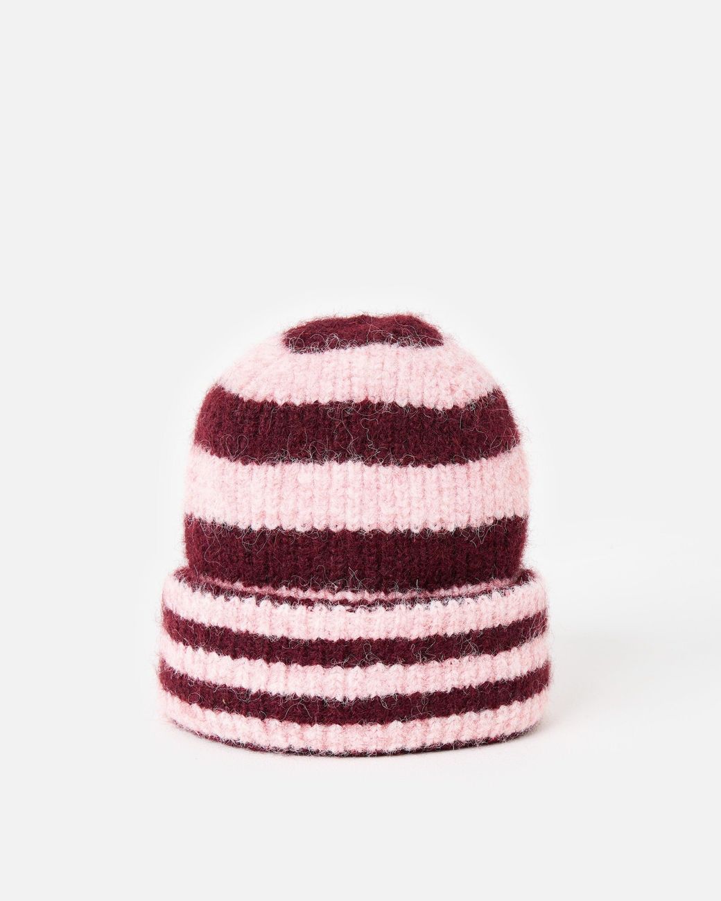 Oliver Bonas Red Pink & Burgundy Striped Knitted Beanie Hat