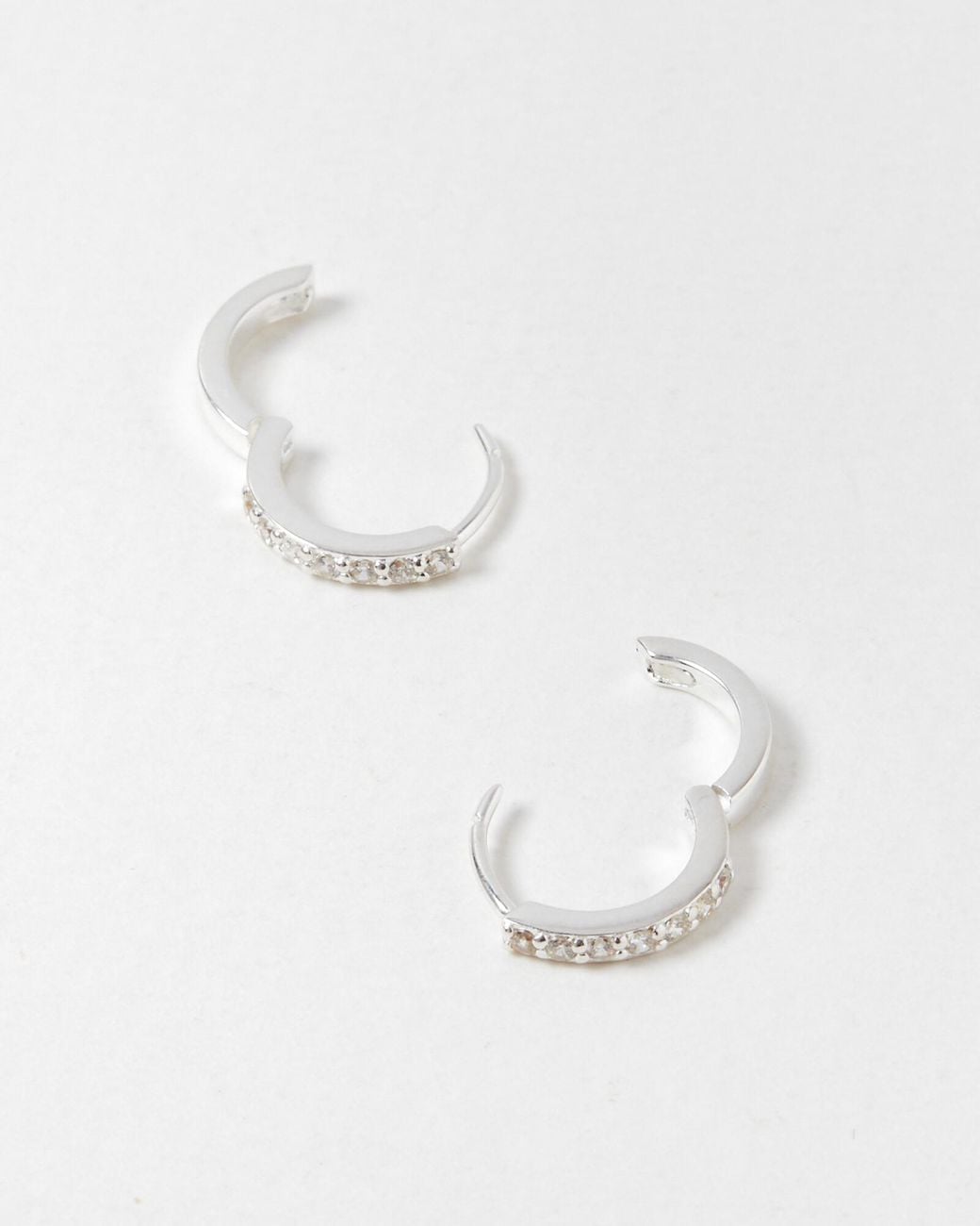 Oliver Bonas White Clear Gem Huggie Earrings