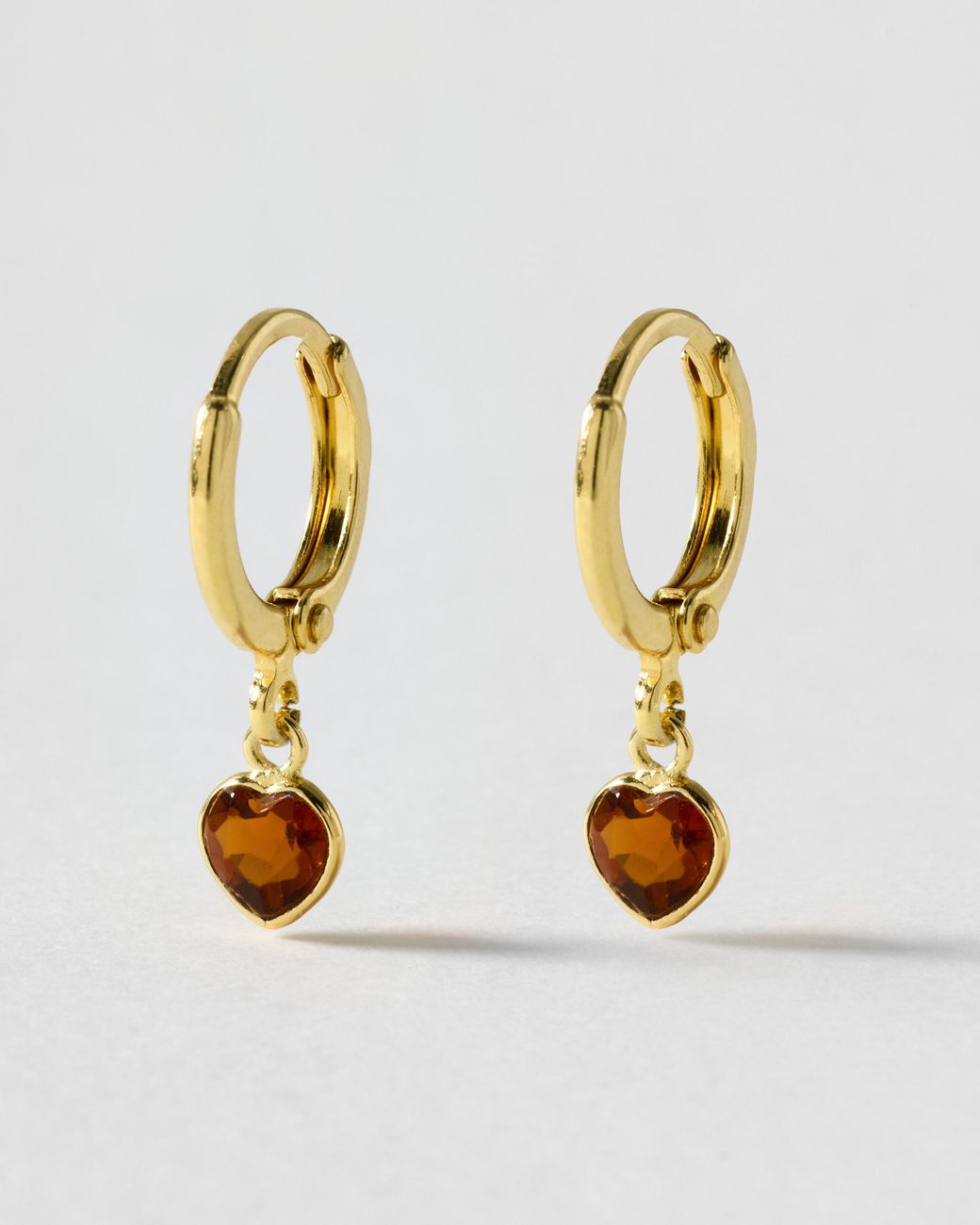 Oliver Bonas Metallic Auden Honey Quartz Heart Charm Hoop Drop Earrings