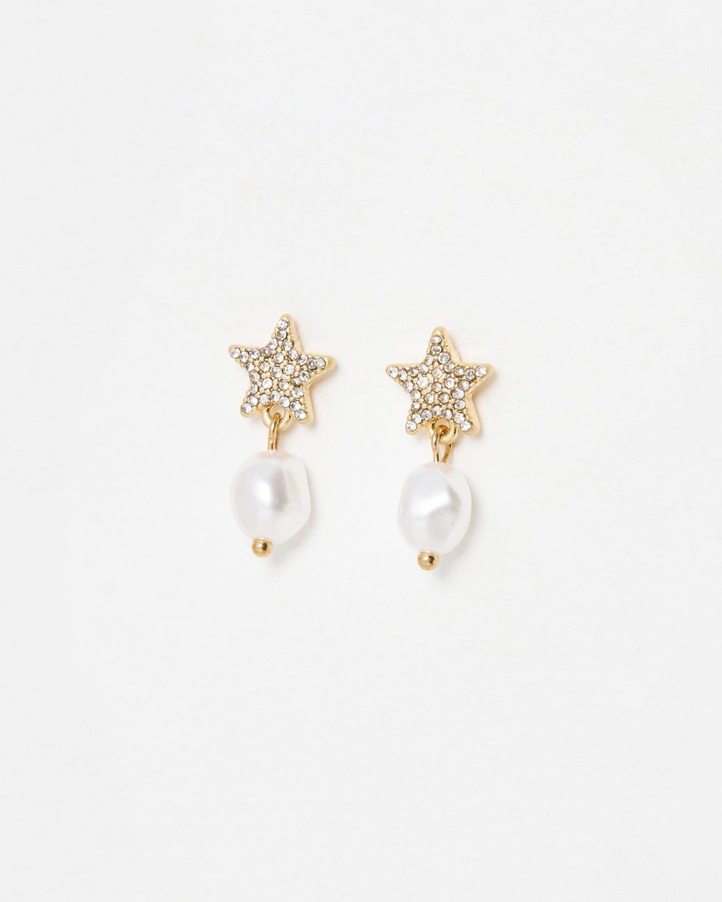 Oliver Bonas White Nori Star & Faux Pearl Drop Stud Earrings