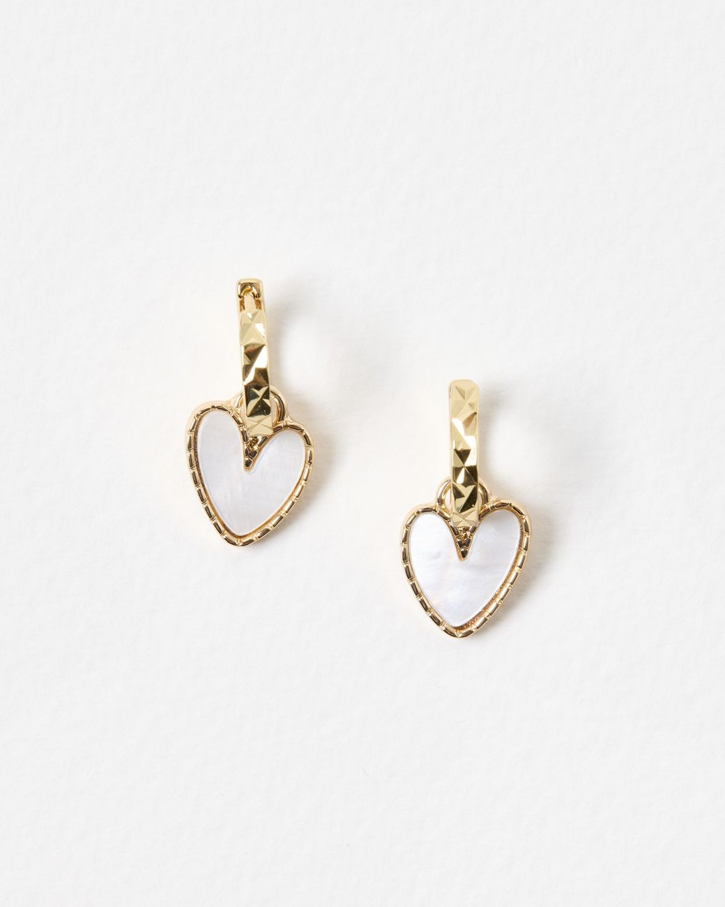 Oliver Bonas White Ansel Mother Of Pearl Heart Huggie Earrings