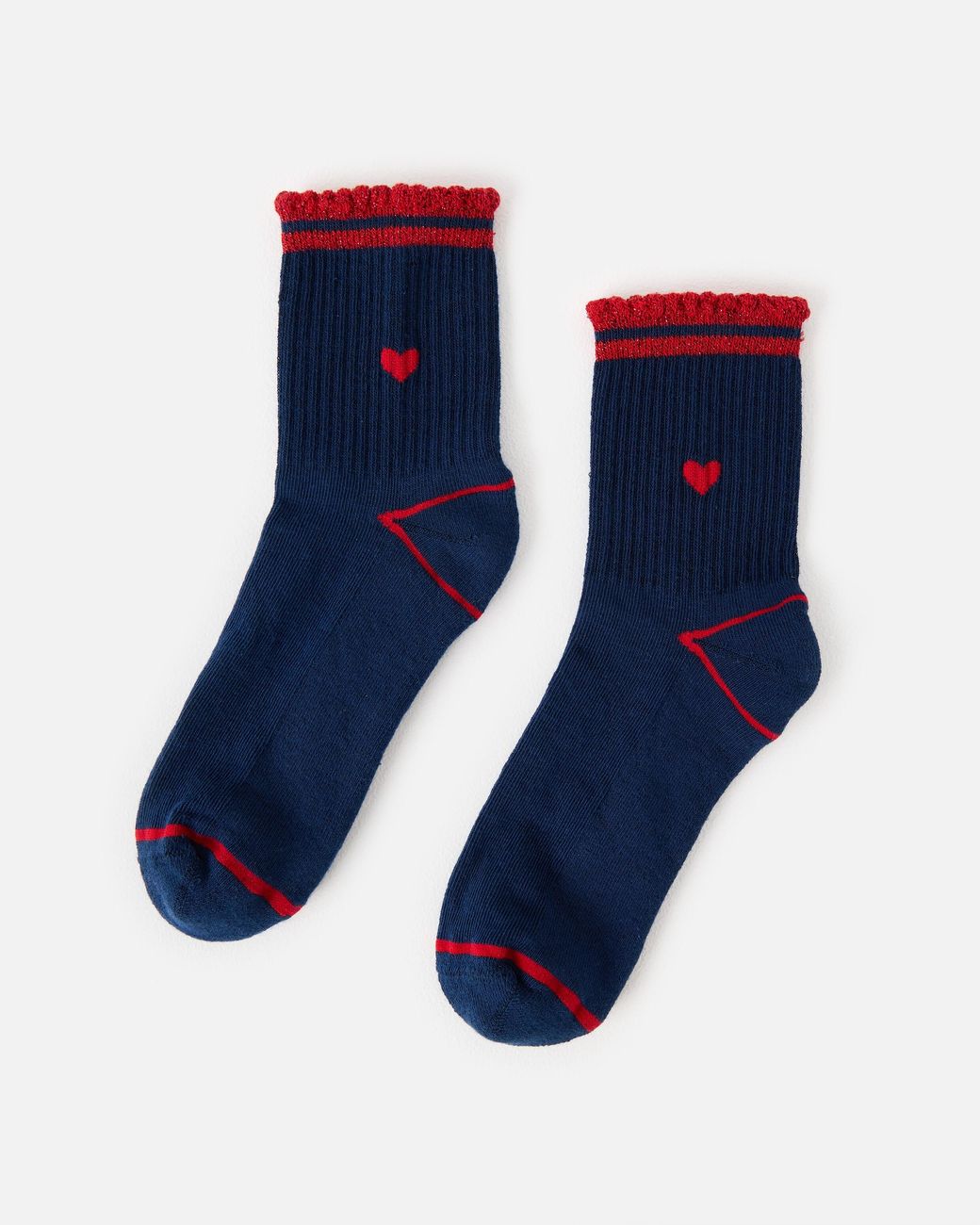Oliver Bonas Blue & Red Heart Sporty Ankle Socks