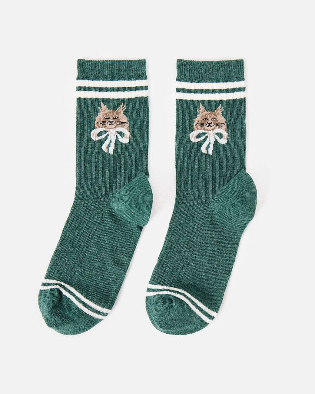 Oliver Bonas Green Marl Cat Ribbed Sporty Ankle Socks