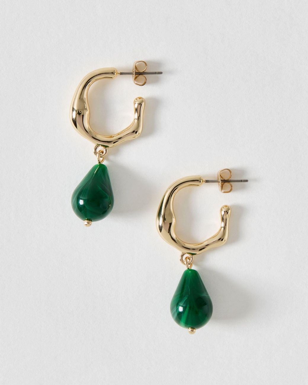 Oliver Bonas Green Laurel Resin Teardrop Hoop Earrings