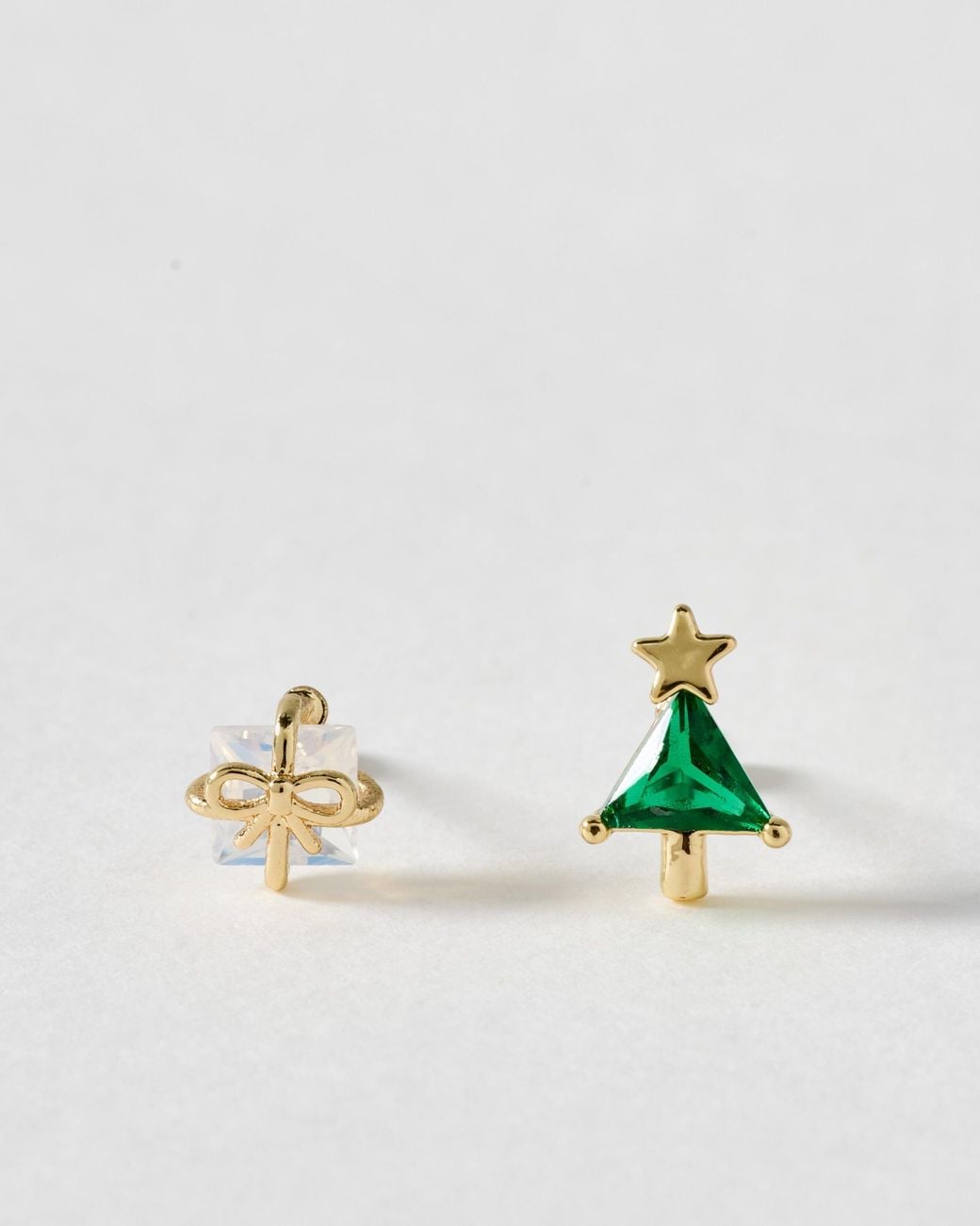 Oliver Bonas Metallic Carol Christmas Motif Stone Stud Earrings Set Of Two