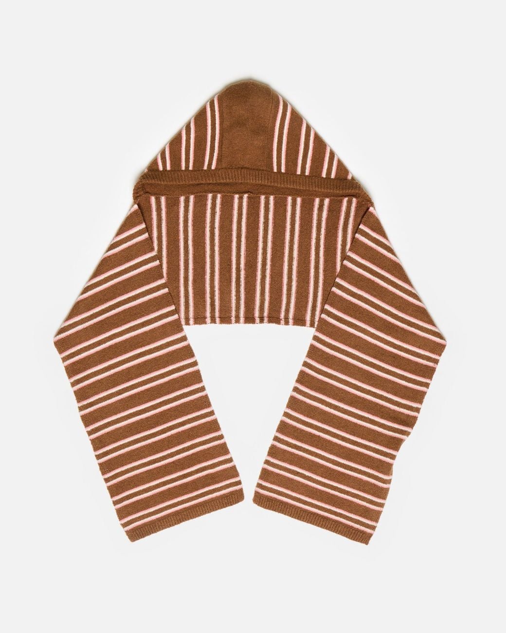 Oliver Bonas White & Pink Striped Knitted Hooded Scarf