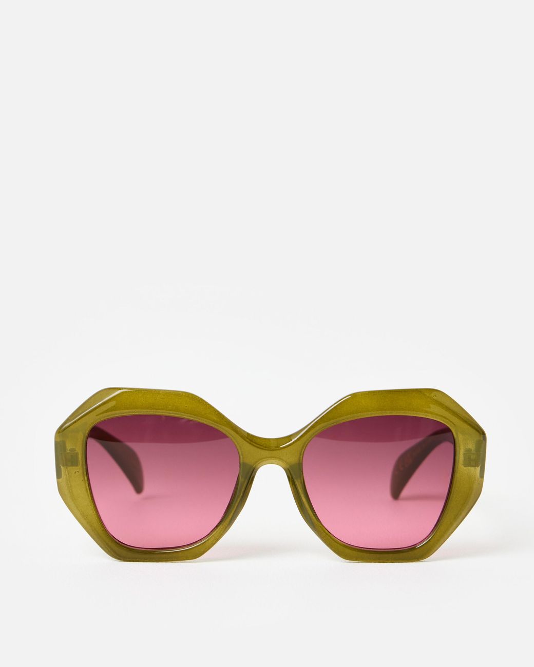 Oliver Bonas Pink Olive Hexagonal Sunglasses
