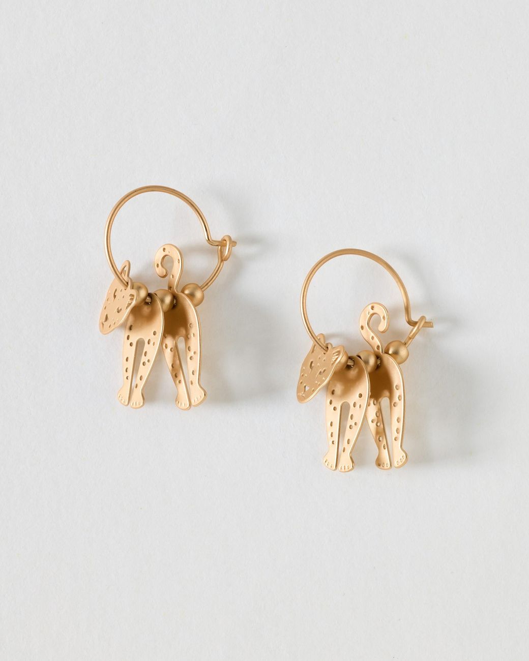 Oliver Bonas White Lani Leopard Charm Wire Hoop Earrings