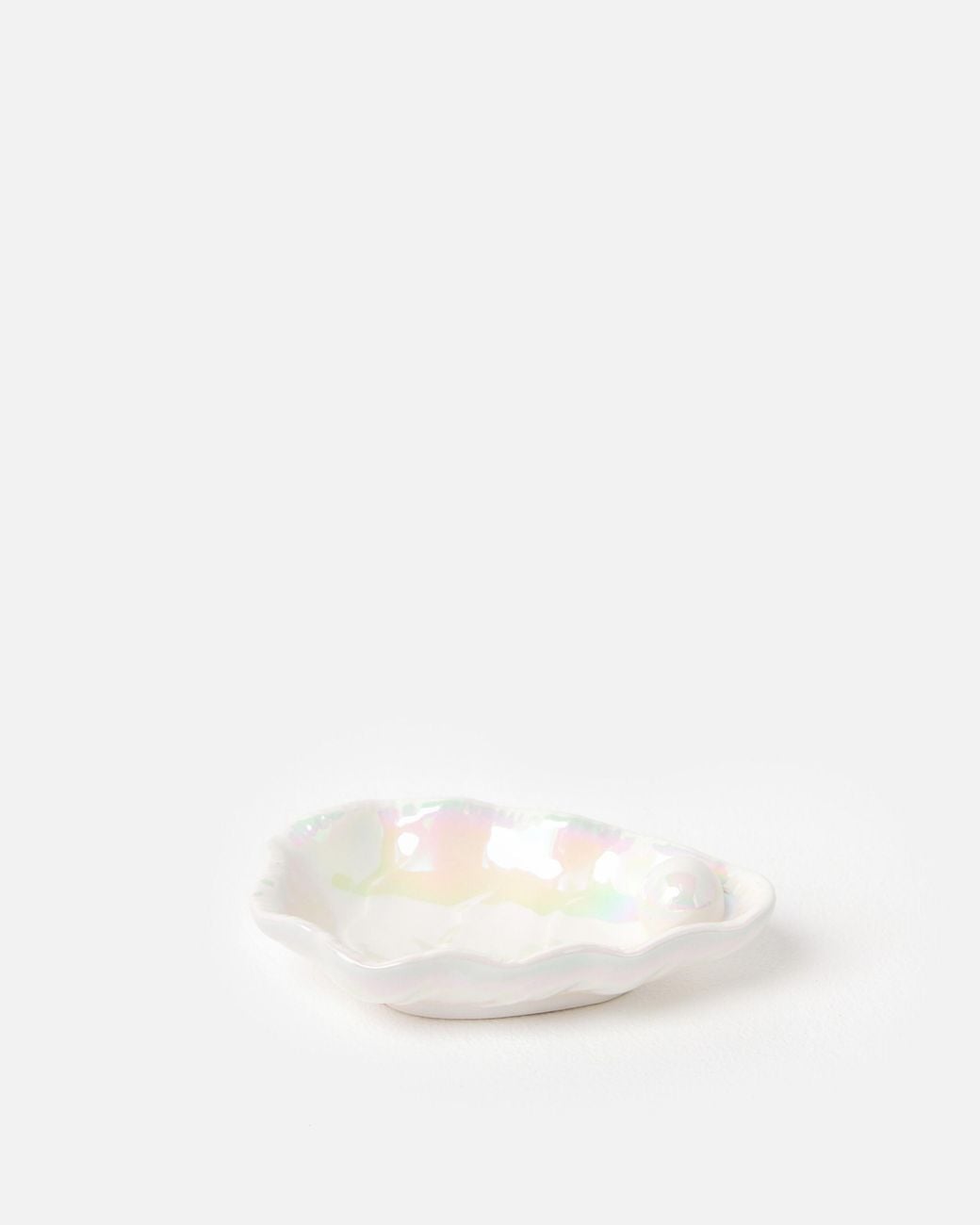 Oliver Bonas White Oyster Lustre Ceramic Ring Dish