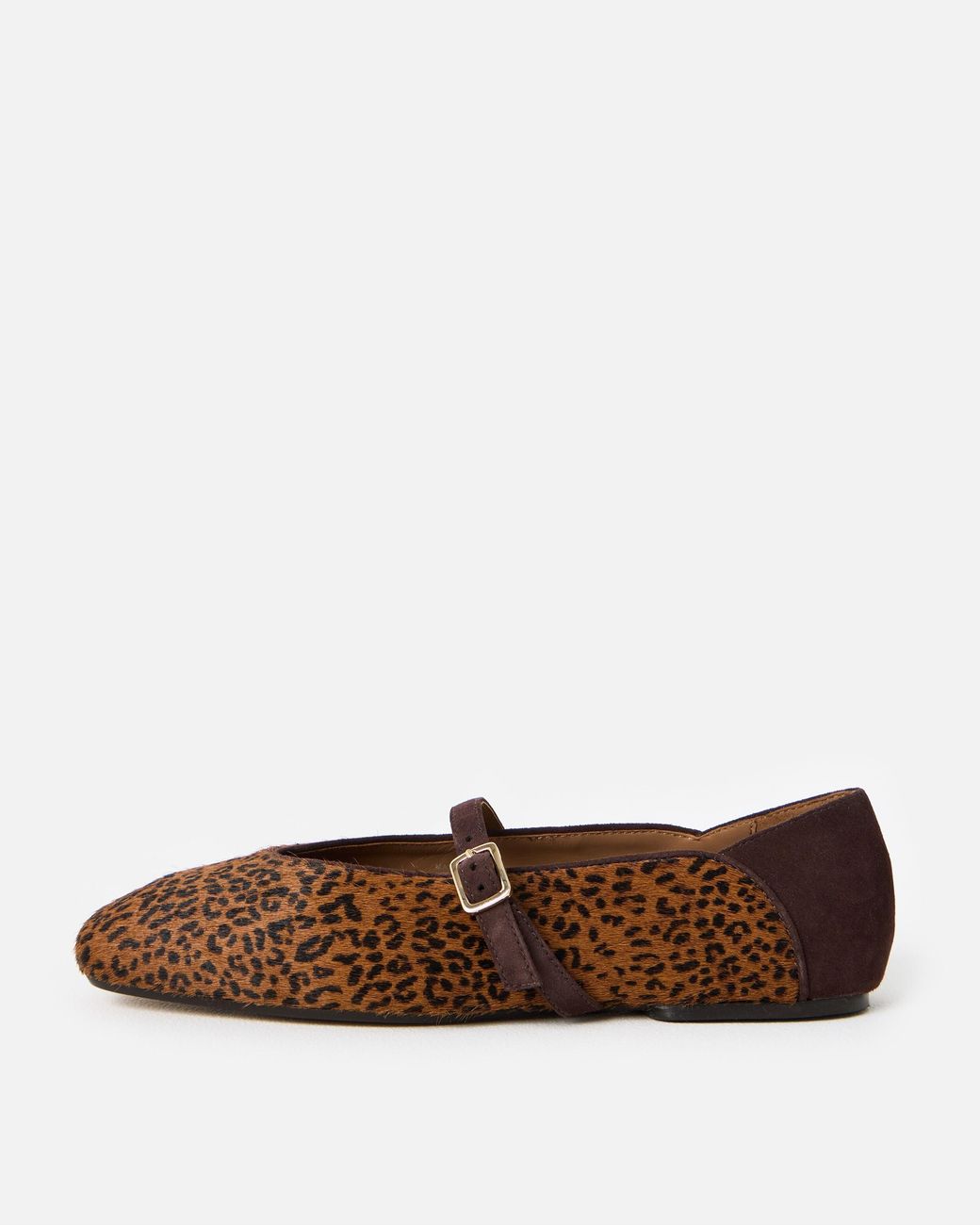Oliver Bonas Brown Leopard Print Leather Ballet Flats, Size 3