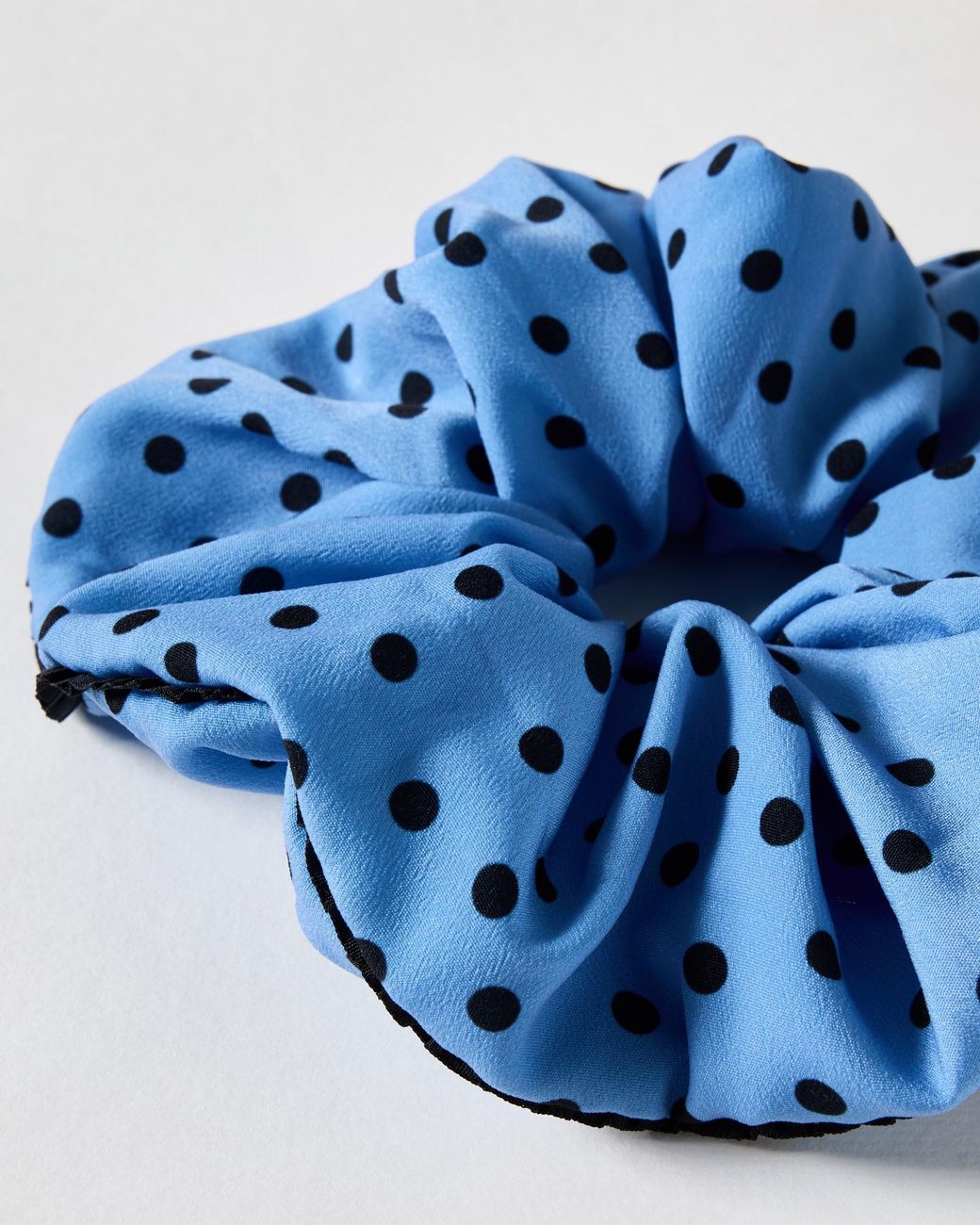 Oliver Bonas Blue Nancy & Black Polka Dot Frill Trim Scrunchie