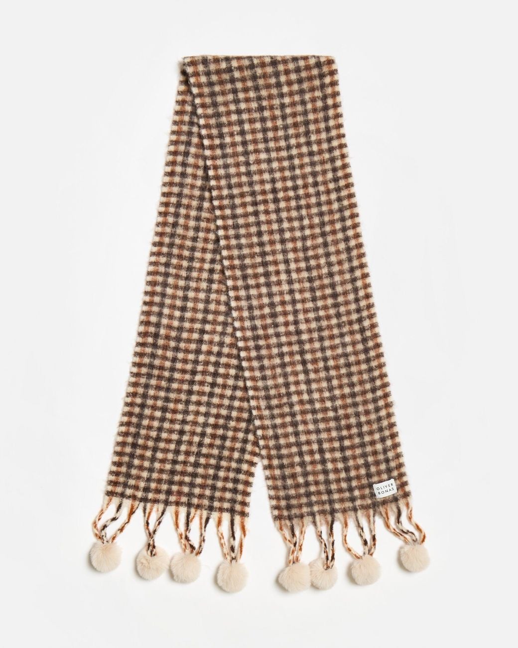 Oliver Bonas White Checked Pom Pom Heavyweight Scarf