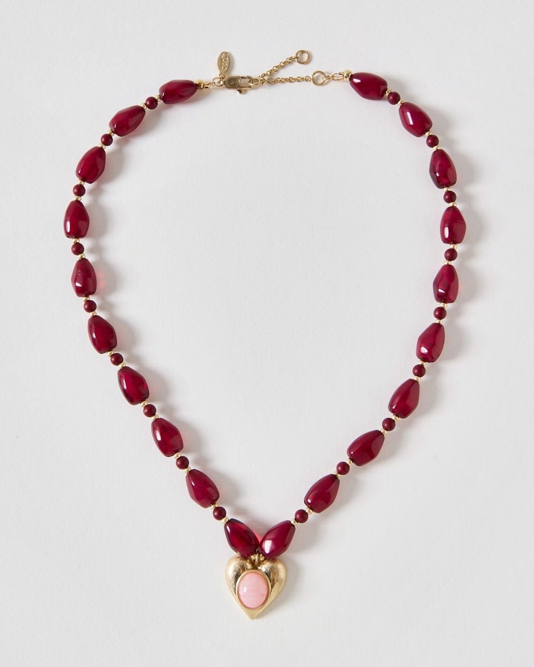 Oliver Bonas Pink Effie Beaded Stone Heart Statement Necklace