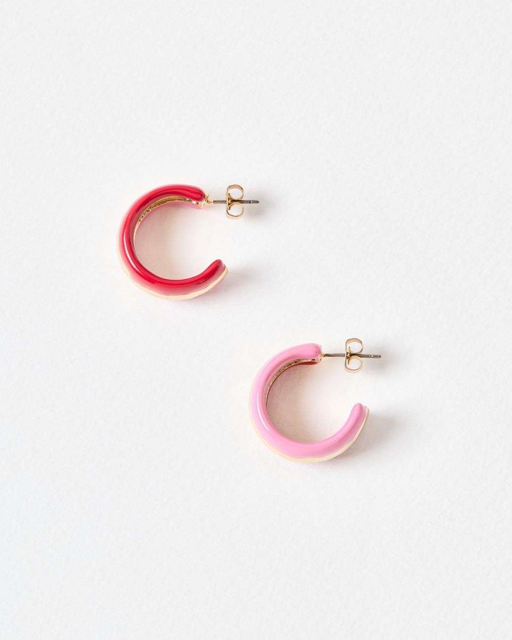 Oliver Bonas Pink Carmine & Red Enamel Hoop Earrings