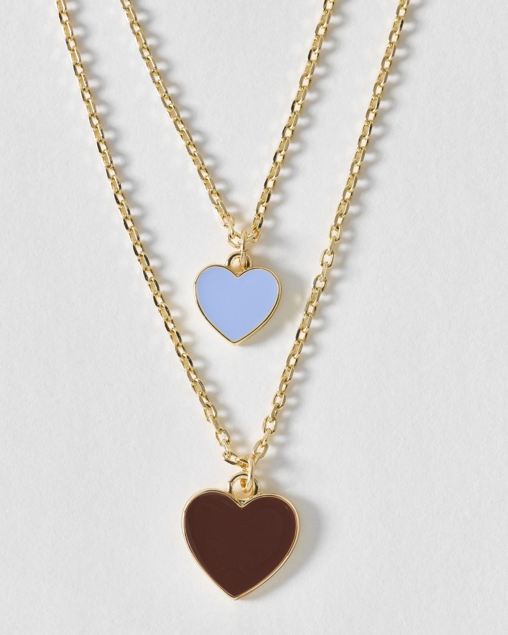 Oliver Bonas White Cove Blue & Brown Double Heart Pendant Double Row Necklace