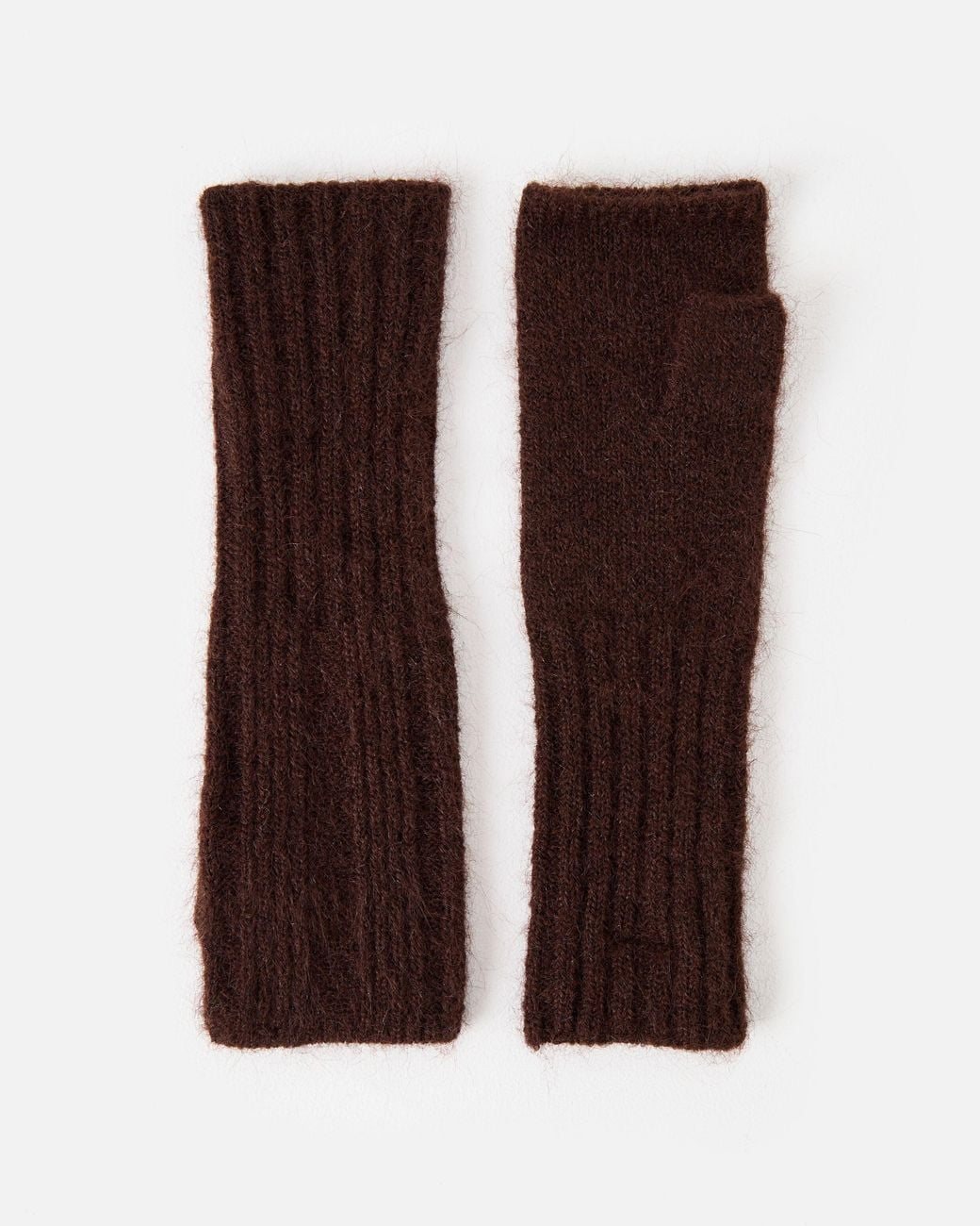 Oliver Bonas Brown Chocolate Ribbed Knitted Fingerless Gloves