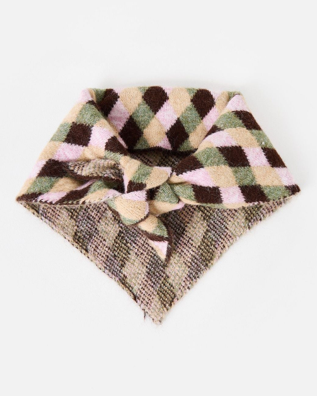 Oliver Bonas Multicolor Brown & Green Geometric Print Knitted Triangle Scarf