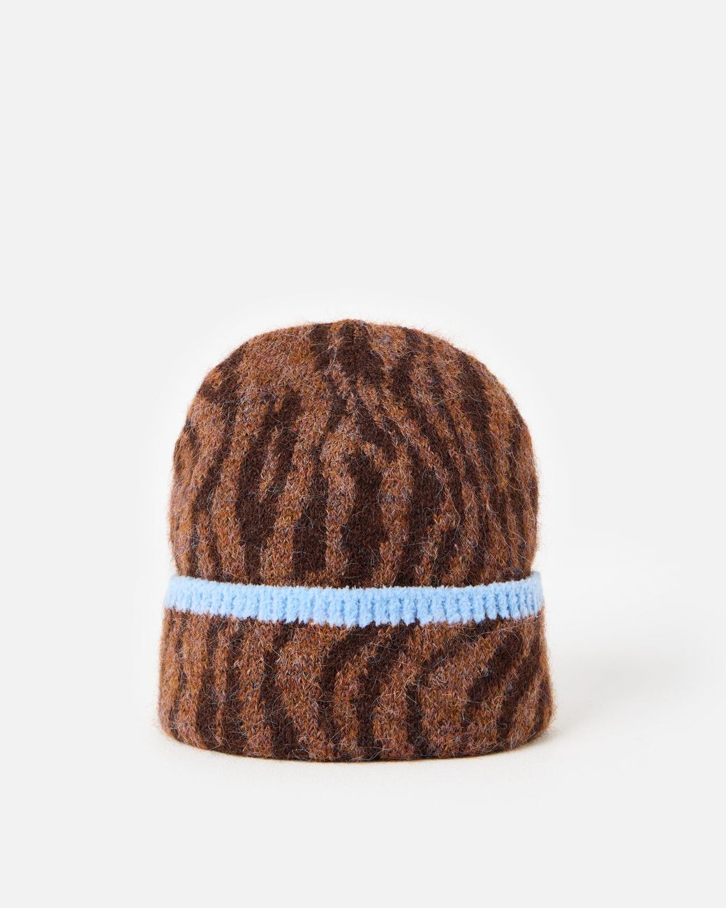 Oliver Bonas Brown Tiger Print Knitted Beanie Hat