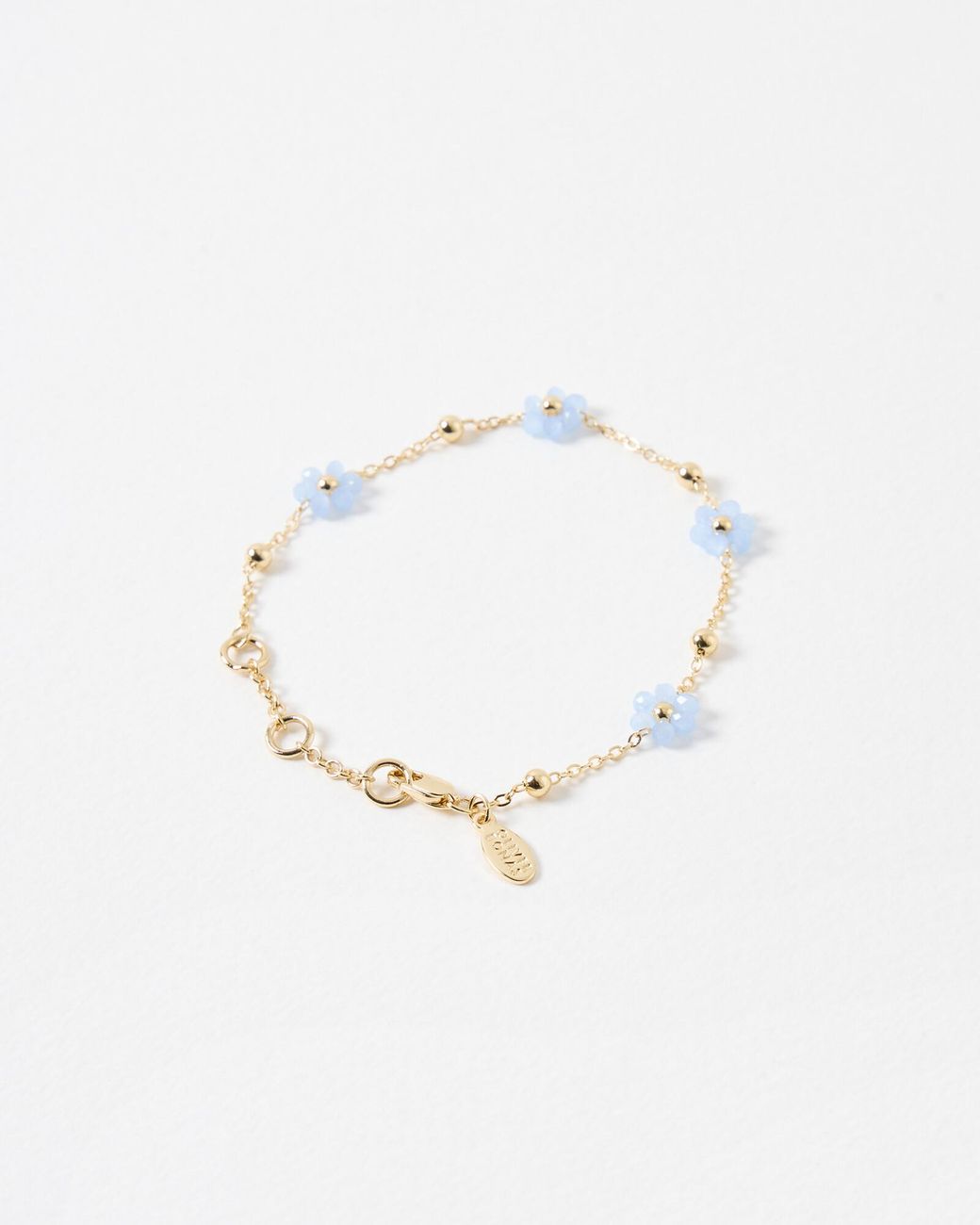 Oliver Bonas White Rosaria Blue Beaded Flower Chain Bracelet