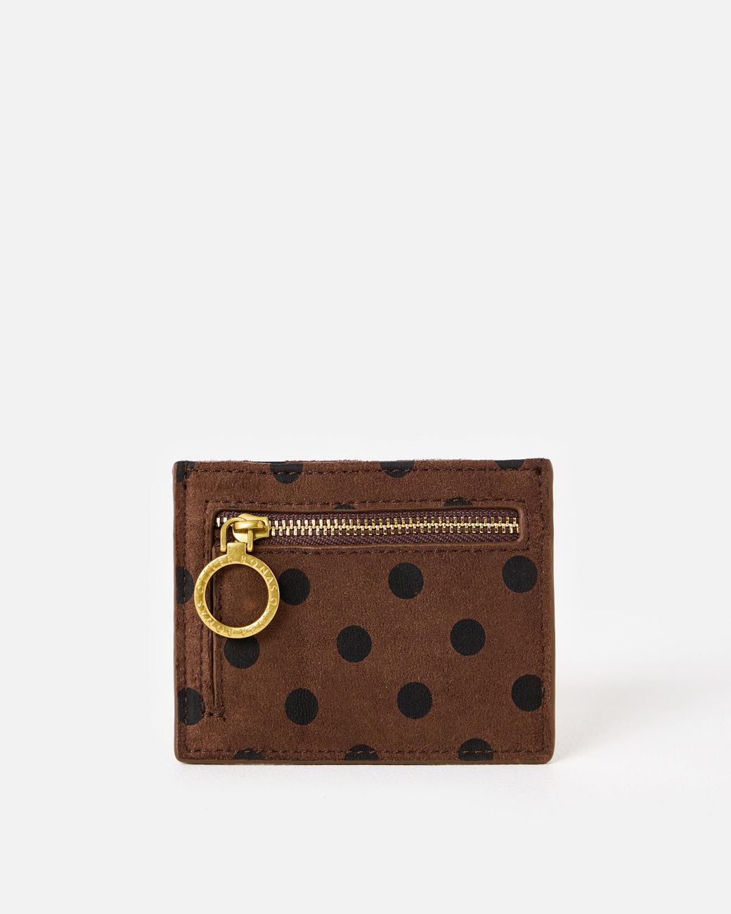 Oliver Bonas Brown Lola Polka Dot Faux Suede Zipped Card Holder