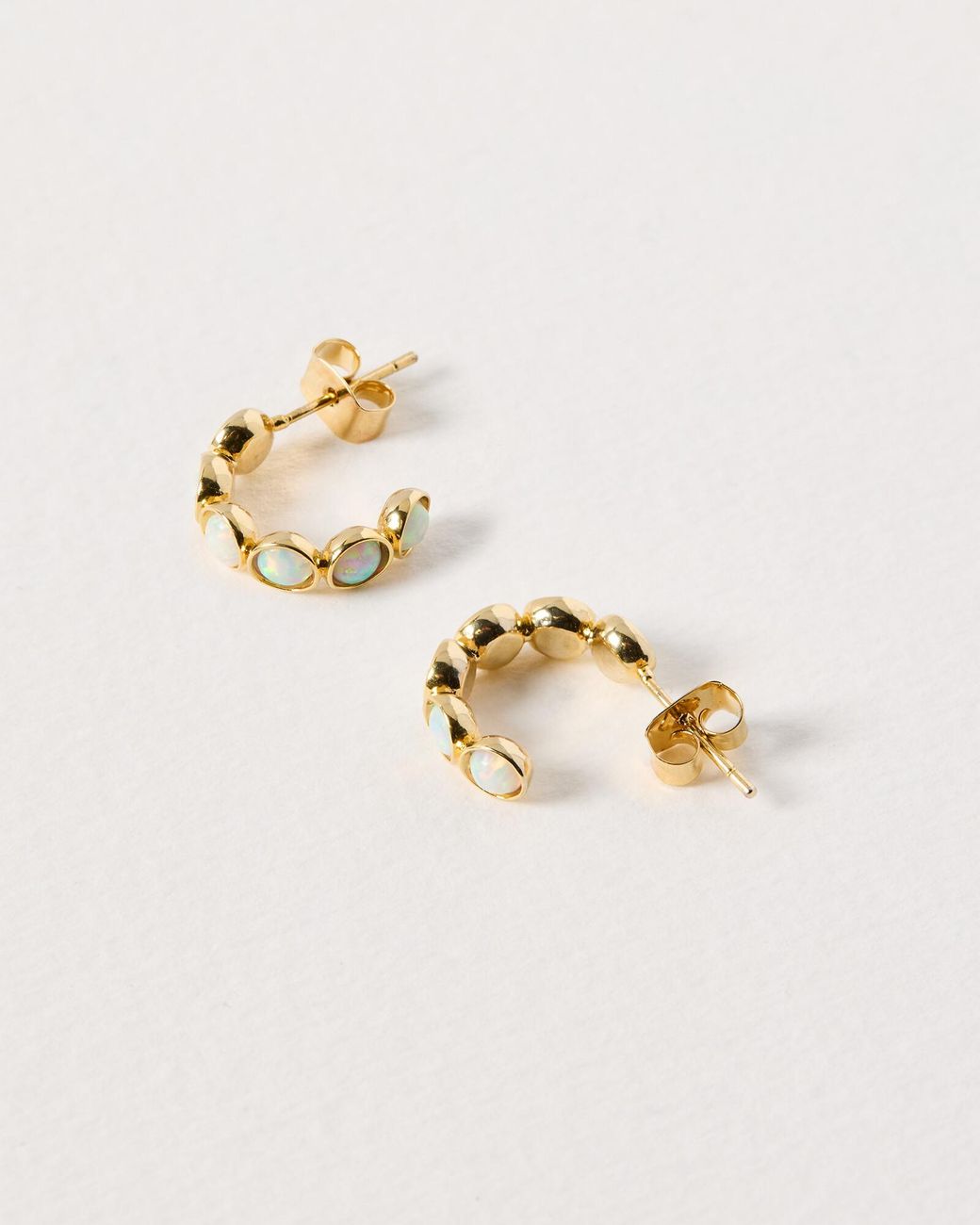 Oliver Bonas Natural Skylar Circular Stone Gold Tone Hoop Earrings