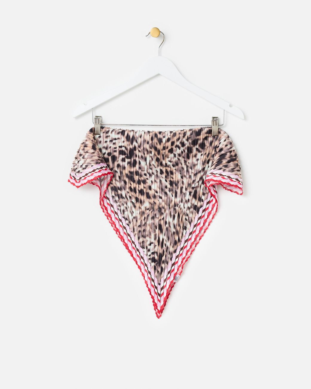 Oliver Bonas White Brown Animal Print Pleated Diamond Scarf