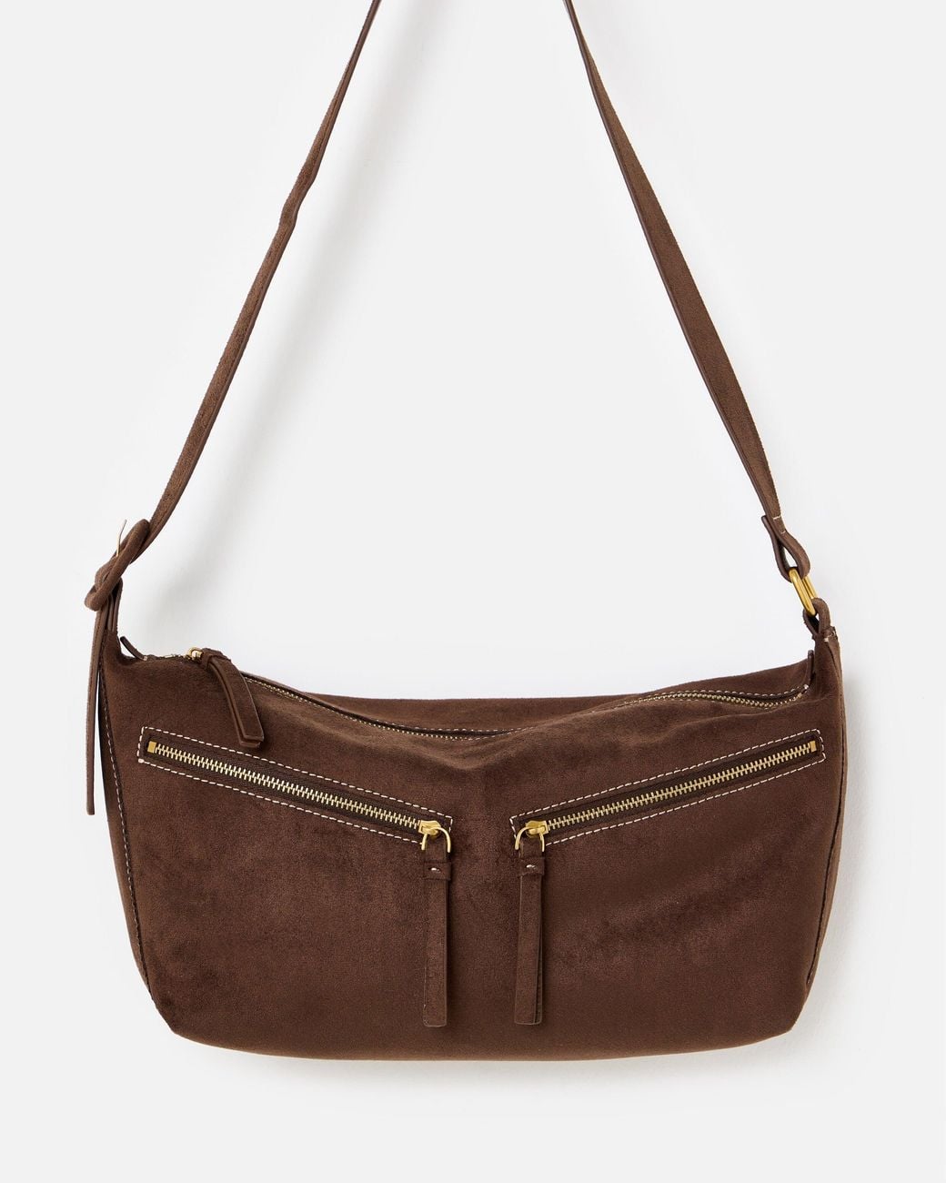 Oliver Bonas Brown Dina Faux Suede Slouch Crossbody Bag