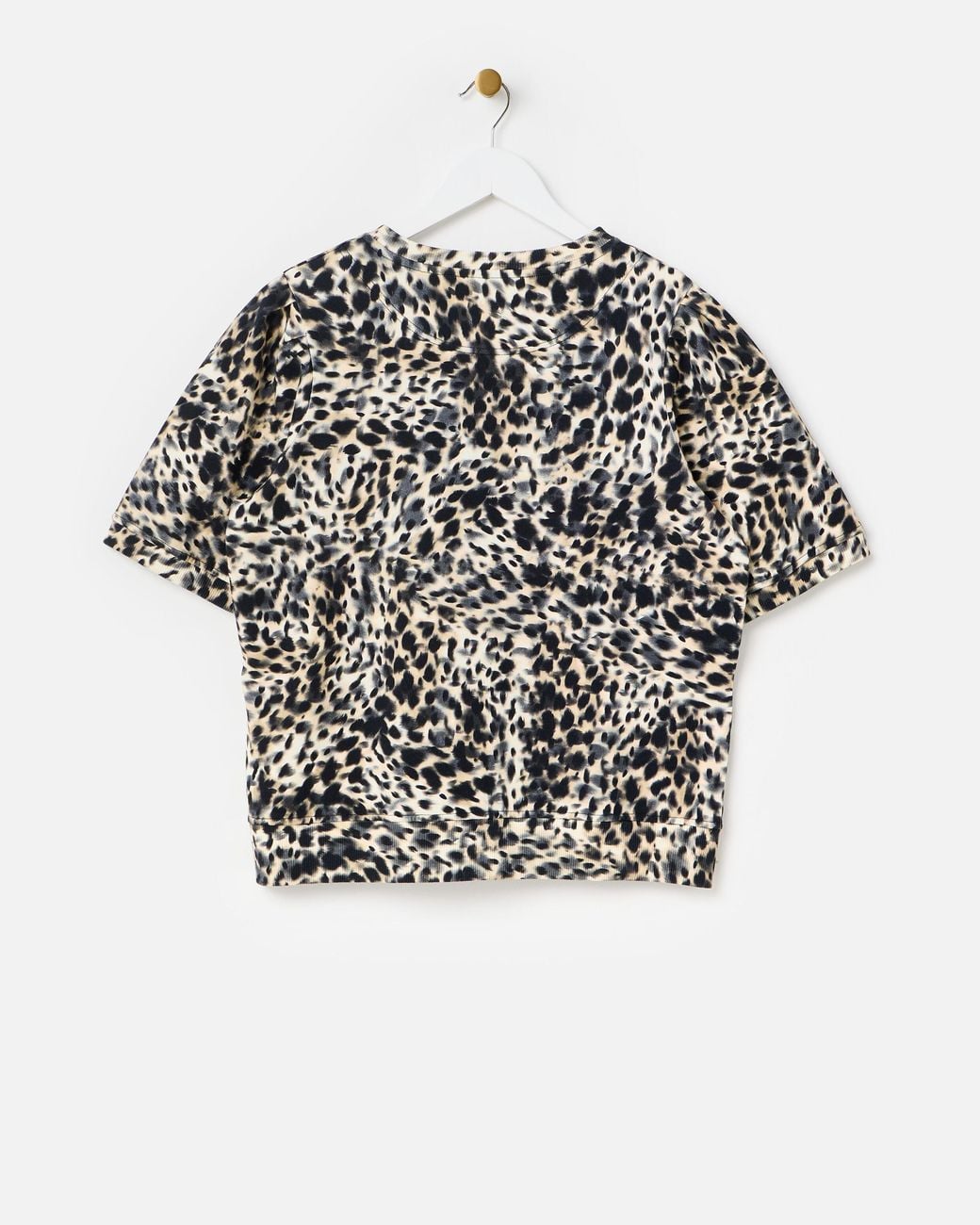 Oliver Bonas Natural Leopard Print Button Up Short Sleeve Sweatshirt, Size 10