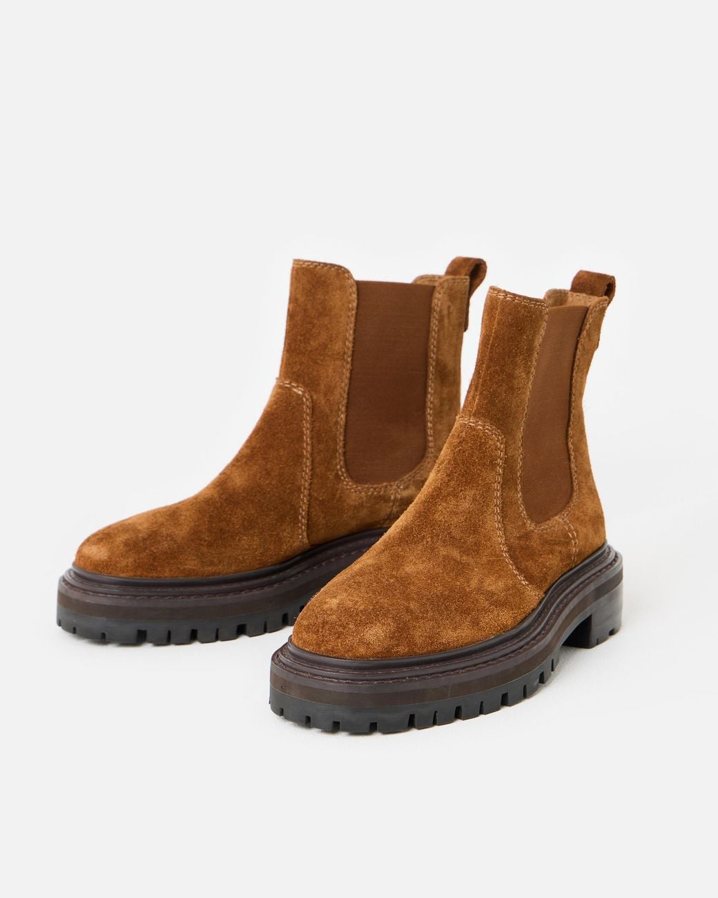 Oliver Bonas Brown Tan Chunky Suede Chelsea Boots, Size 5