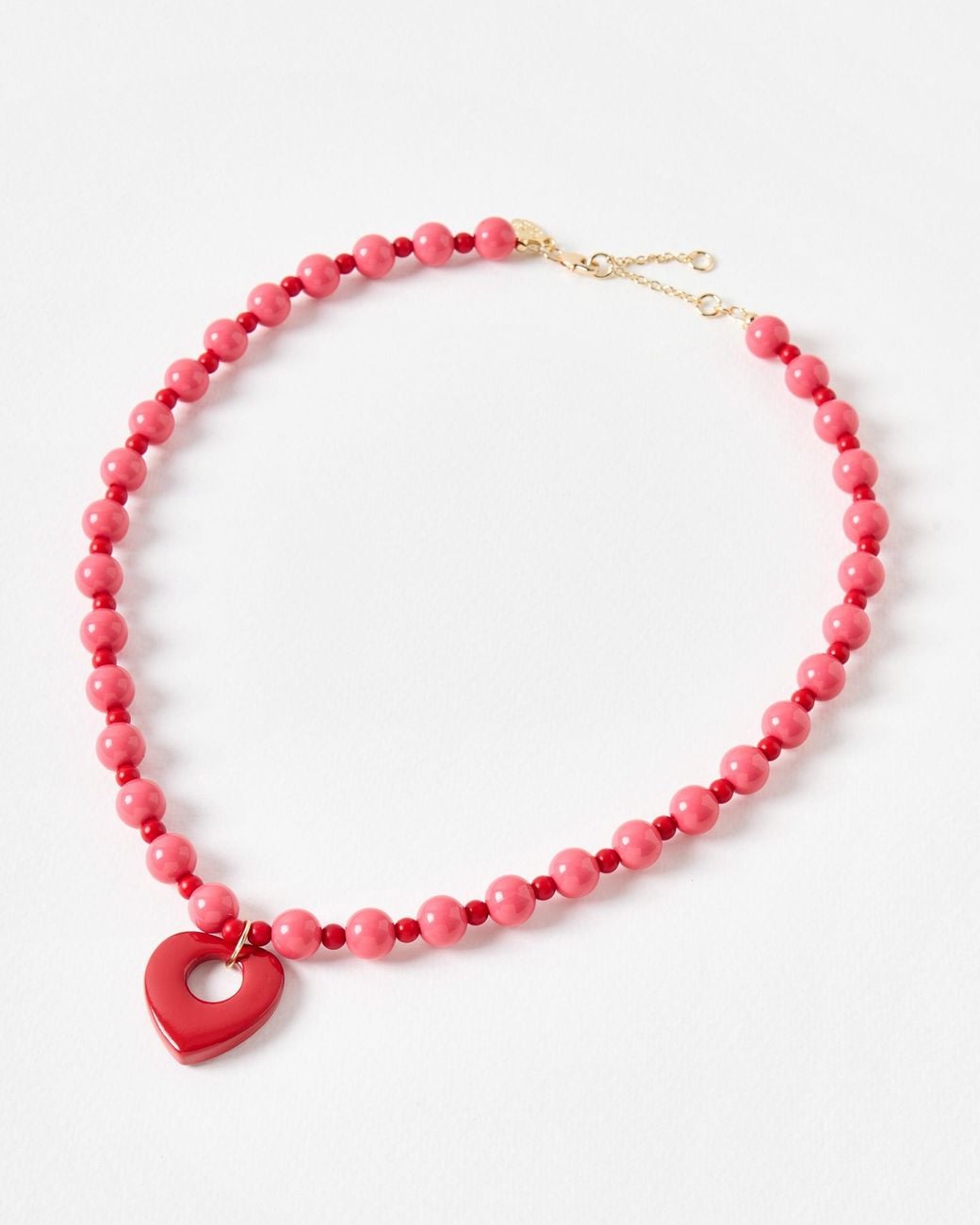 Oliver Bonas Red Gerry Heart Pendant Pink Beaded Necklace