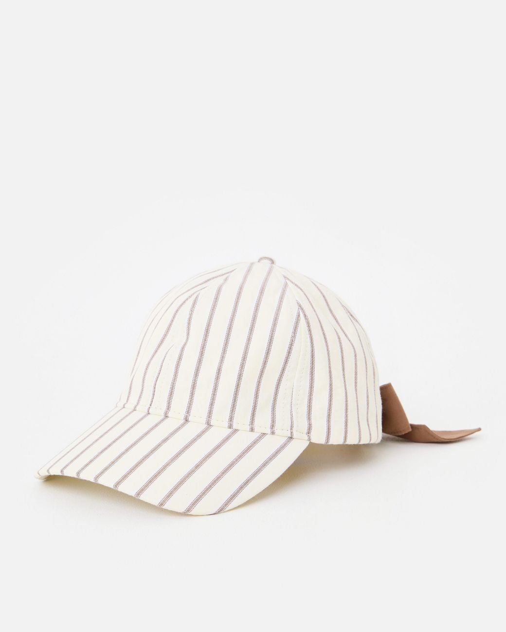 Oliver Bonas White Butter & Brown Striped Bow Cap Hat