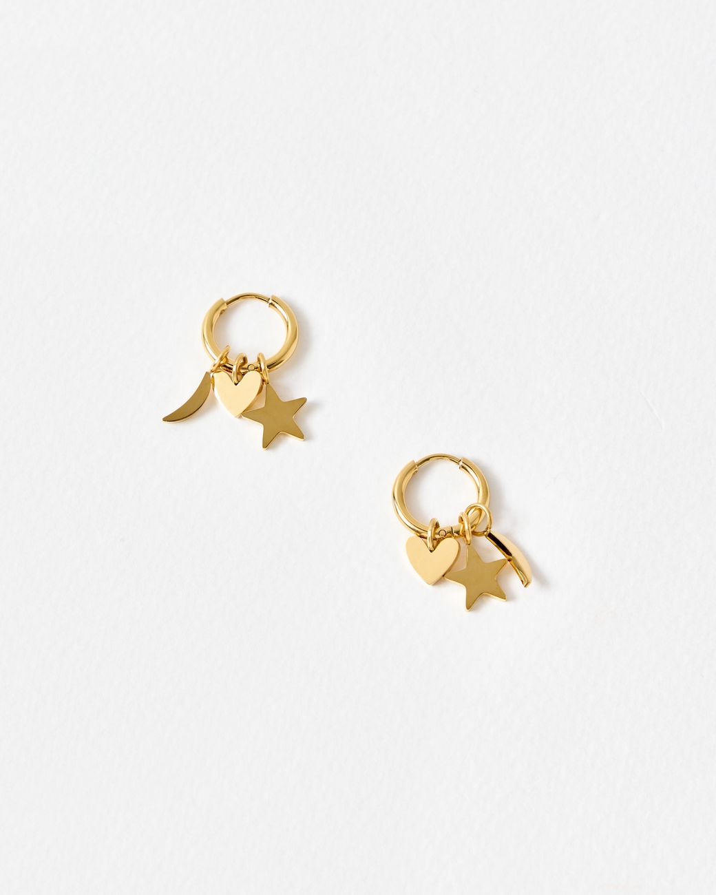 Oliver Bonas White Nina Tone Waterproof Star, Moon & Heart Charm Hoop Earrings