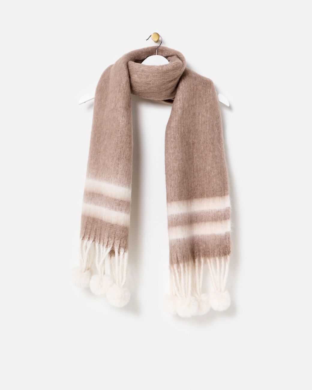 Oliver Bonas Natural Mocha & Cream Striped Pom Pom Heavyweight Scarf