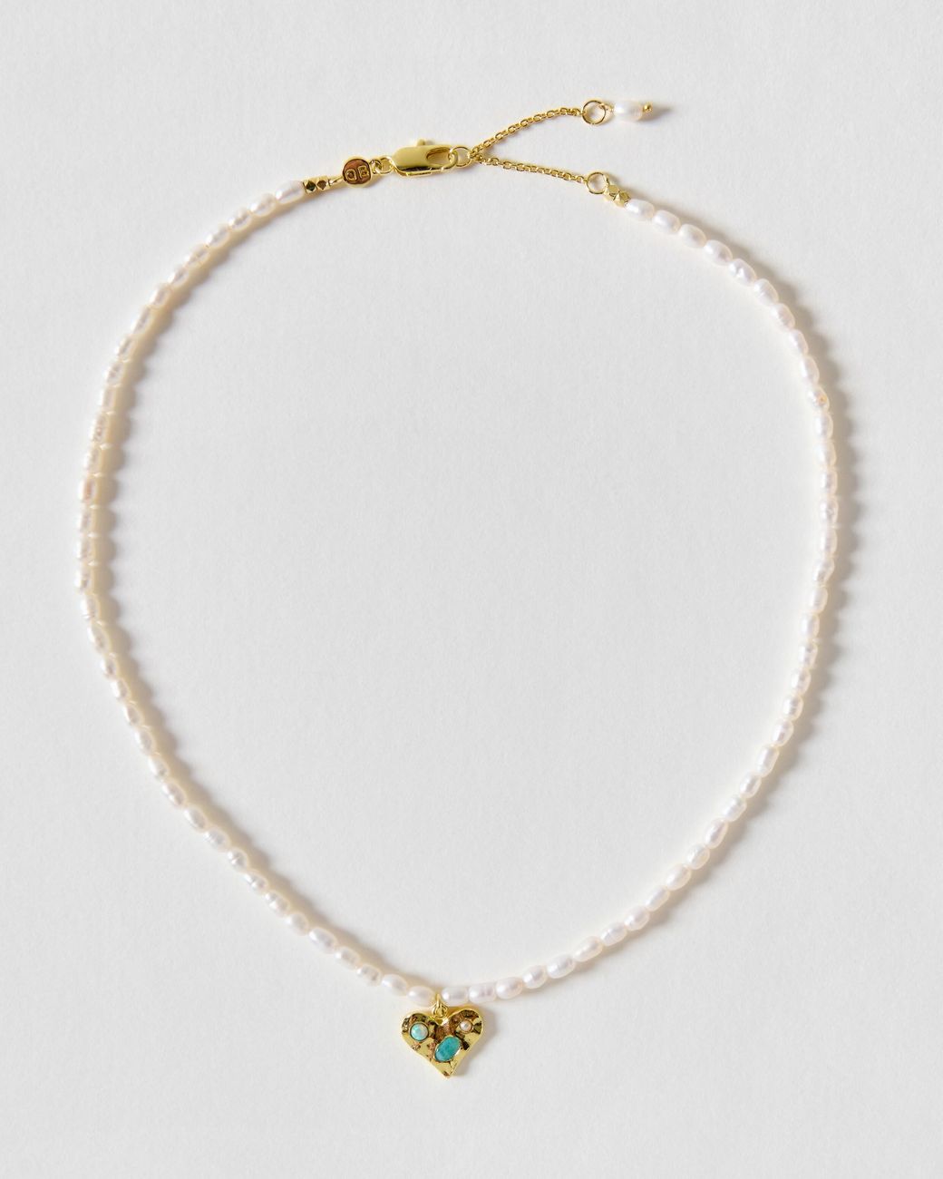 Oliver Bonas White Karina Triple Stone Inlay Heart Beaded Pearl Necklace