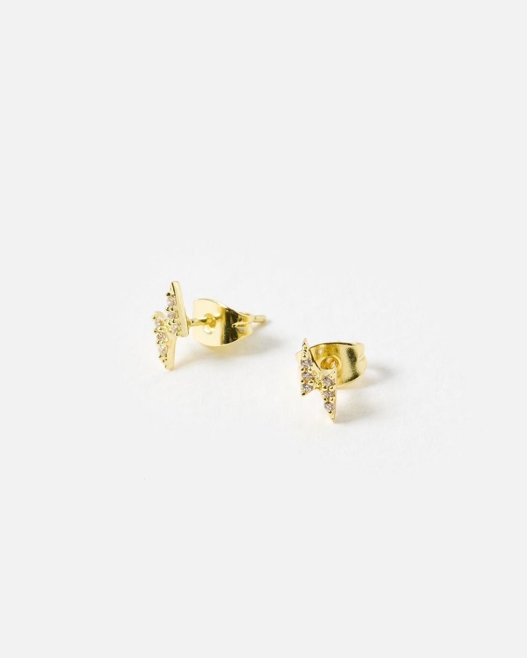 Oliver Bonas Metallic Lightning Bolt Clear Gem Stud Earrings