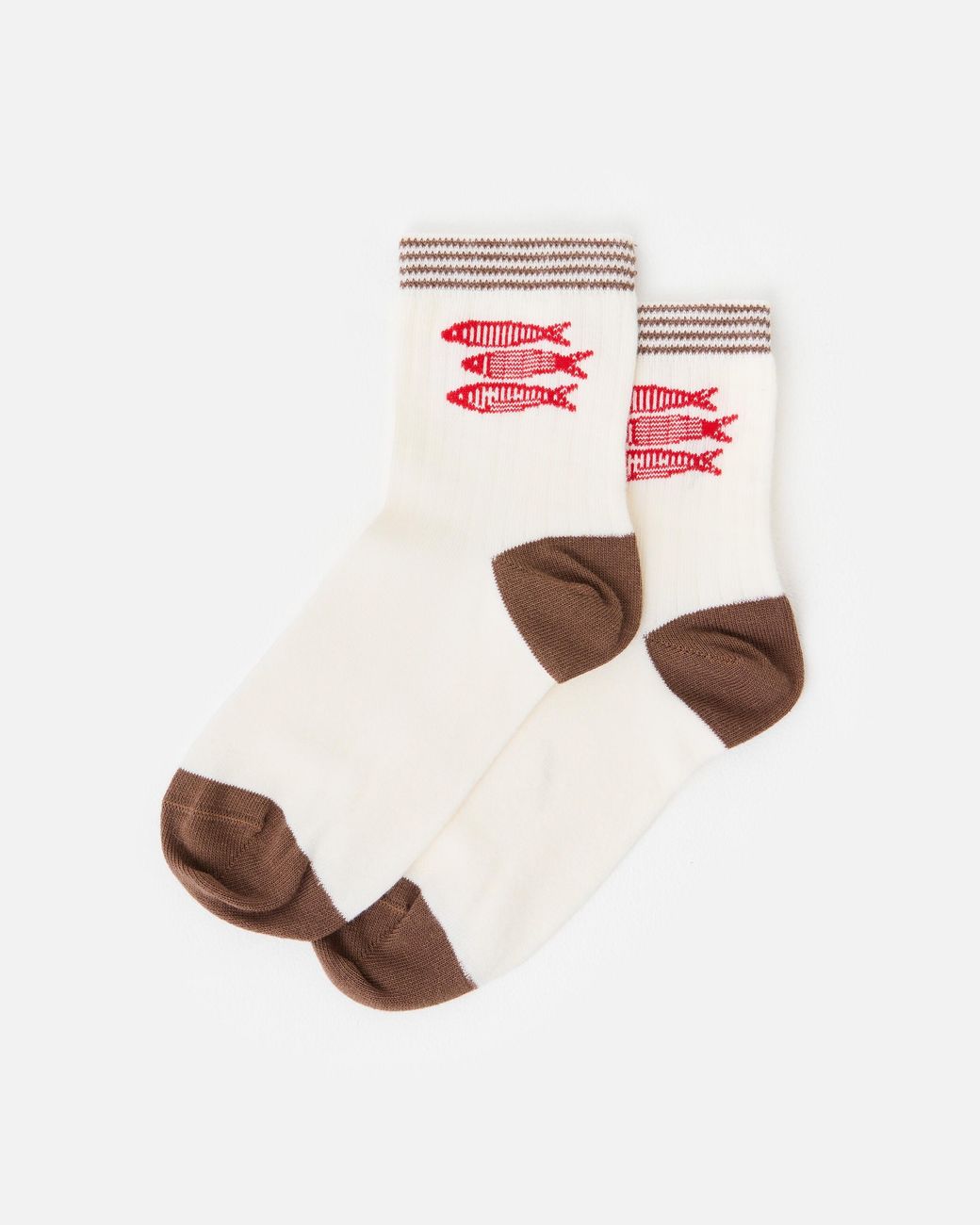 Oliver Bonas Pink Cream & Sardines Ribbed Ankle Socks