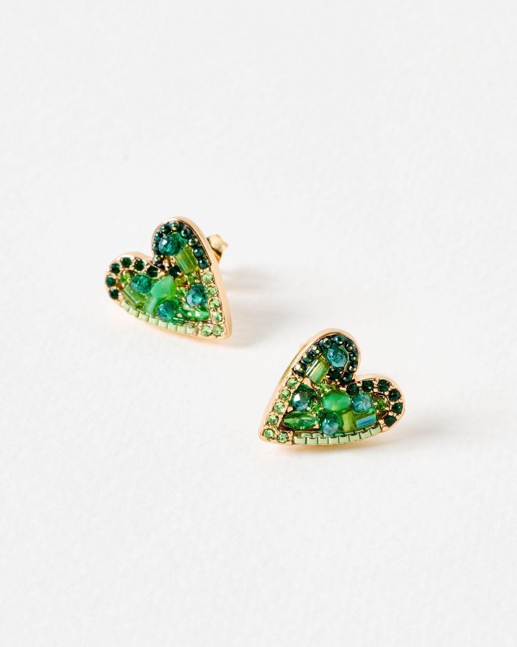 Oliver Bonas Becca Green Stone Cluster Statement Heart Earrings