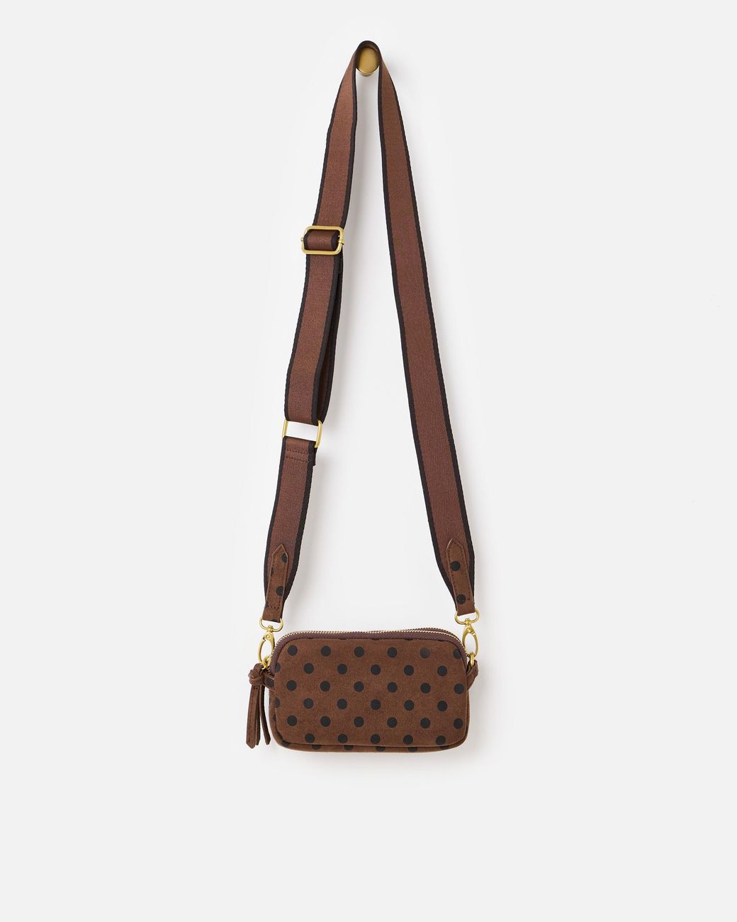 Oliver Bonas Brown Naha Polka Dot Faux Suede Crossbody Bag Medium