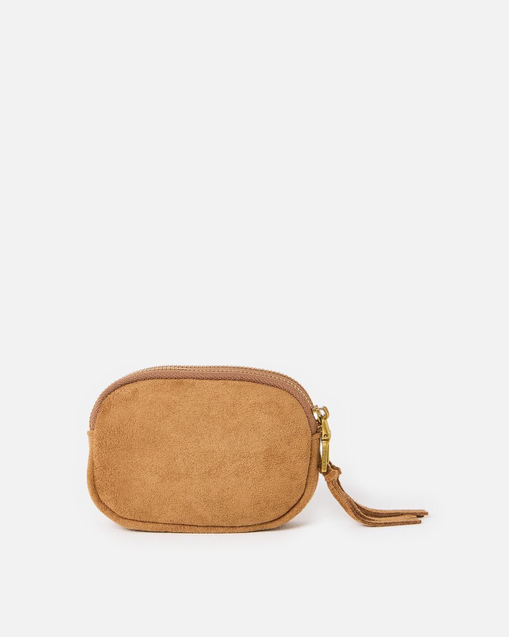 Oliver Bonas Multicolor Nina Tan Faux Suede Double Zip Keyring Pouch