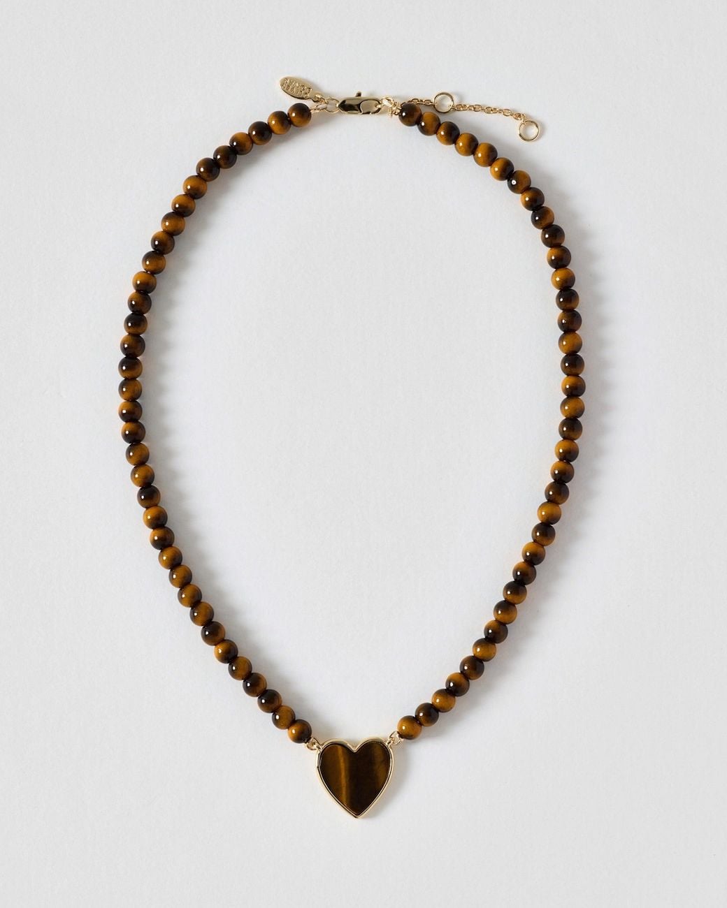 Oliver Bonas White Daniella Tiger's Eye Heart Beaded Necklace