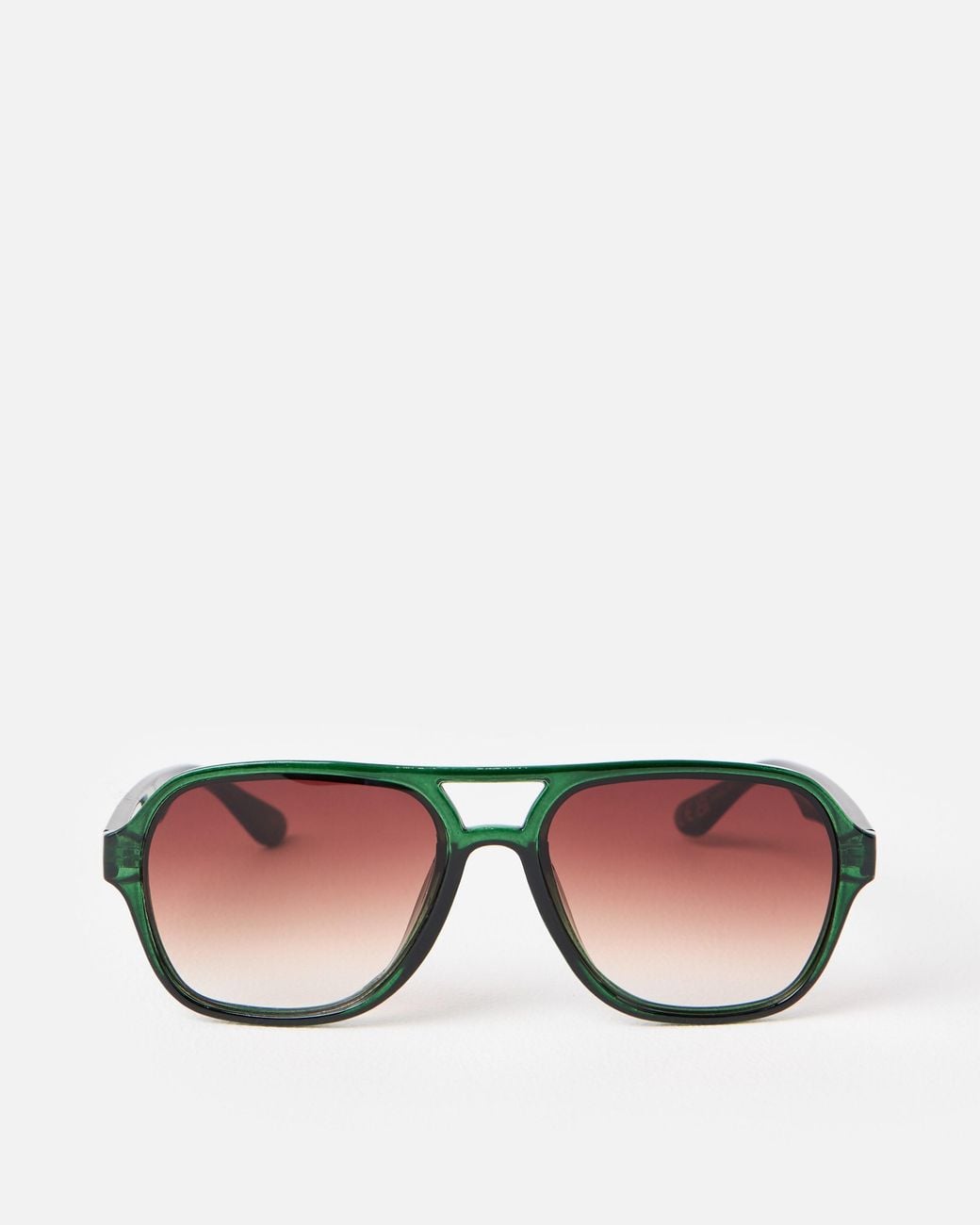 Oliver Bonas Green Dark Crystal Double Bridge Sunglasses