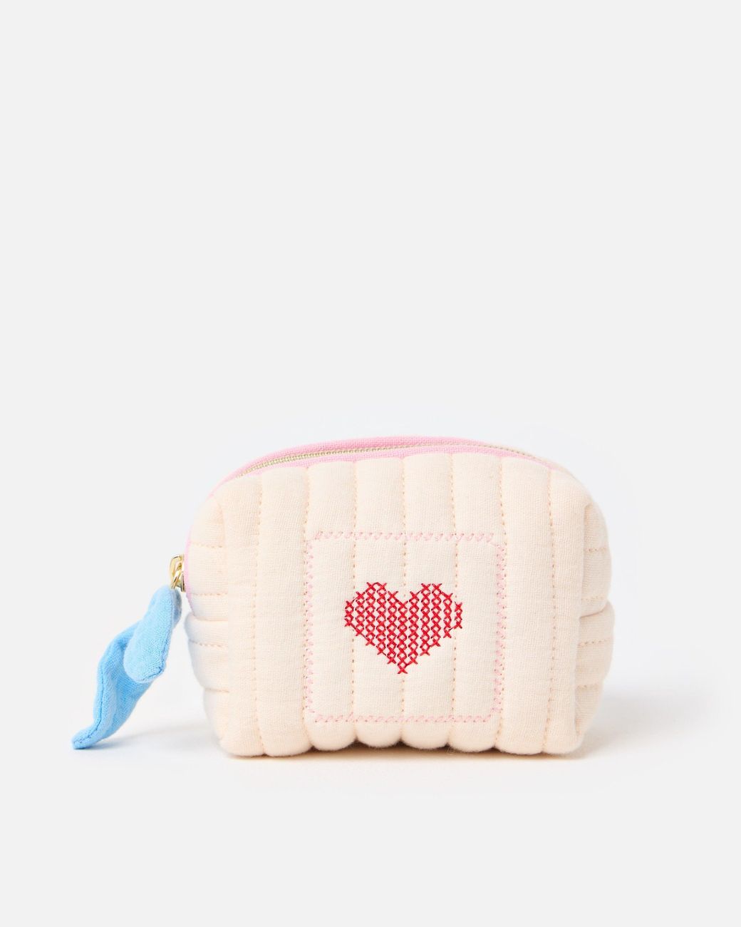 Oliver Bonas Pink Heart Quilted Wash Bag