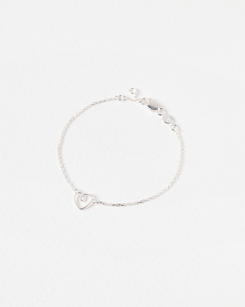 Oliver Bonas White Hali Textured Heart Charm Chain Bracelet